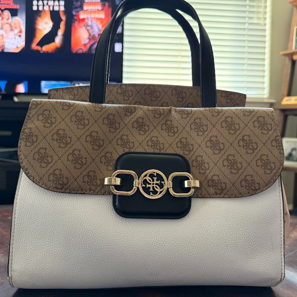 Rose Pink and Taupe Guess Satchel Handbag